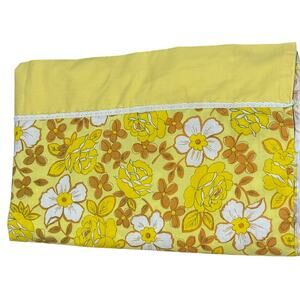 Vintage 70s Dan River Yellow Brown Flowers Twin Sheet Cotton Blend Cottage Core